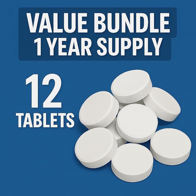 Jetted Tub Cleaner Bathtub Tabs - 12 ACTIVE Cleaning Tablets, Compatible with Whirlpool & Spa Bath System, Jets, Whirl Tubs, Professional Septic Safe Bath Jet Scale and Residue Remover - 1 Year Supply