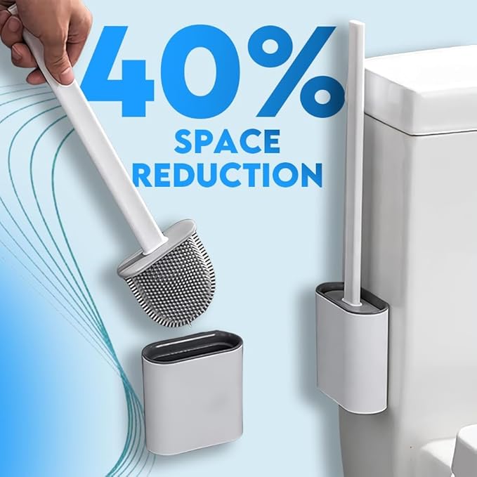 Silicone Toilet Brush and Holder Set – Pack of 2 Wall Mounted Toilet Scrubber Brush White – Long Non-Slip Handle, Modern Design, Flexible Bristles for Easy Cleaning