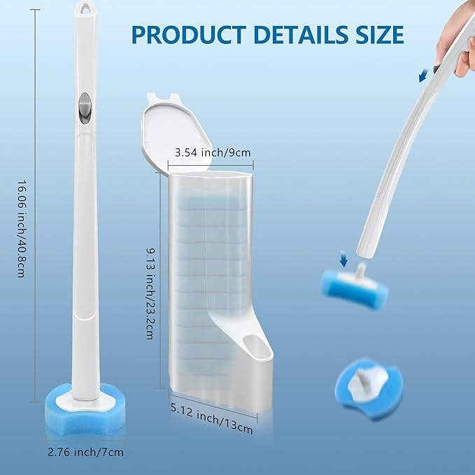 Disposable Toilet Bowl Brush and Holder, Toilet Cleaning System-2 Toilet Bowl Wand, 2 Storage Caddy&72 Toilet Brush Refills for Effective Deep Scrub Toilet, Wall-Mount Toilet Brush, 2 Pack.