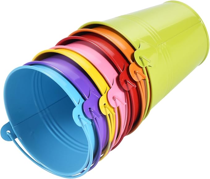 OBTANIM 7 Pack Colorful Metal Buckets with Handle Galvanized Ice Pails for Plants, Succulents, Party Favors Organizing, Rustic Home Decor or Classrooms Pencil Storage (4 x 2.8 inch)