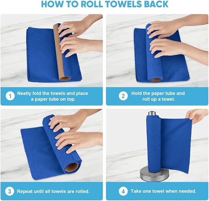 AIDEA Microfiber Cleaning Cloth 165 Sheets 3 Roll, Microfiber Towels for Cars, Shop Rags Washable, Cleaning Rags Reusable Paper Towels for Automotive, House, Cleaning Supplies 11×9" Dark Blue