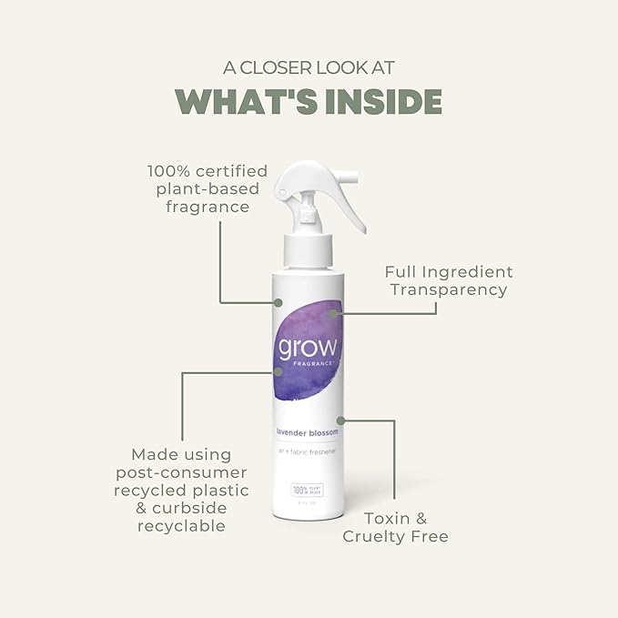 Grow Fragrance Scented Fabric and Room Air Freshener Spray - Certified Non-Toxic, 100% Plant-Based Essential Oils - 5 oz (Lavender Blossom 2-Pack)