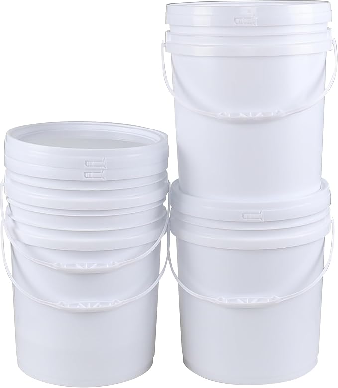 Anbers 7 Gallon Food Grade Buckets with Seal Lids, 4-Pack Round Plastic Bucket Pail with Handle, White