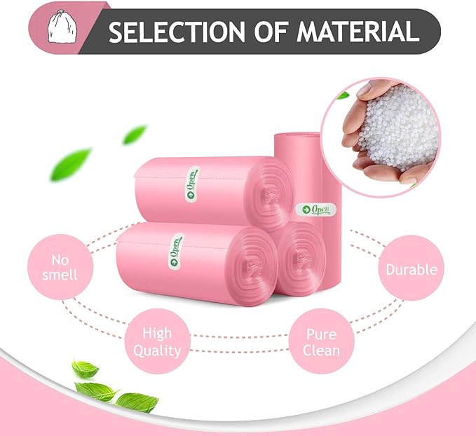 Teivio 2 Gallon 120 Counts Strong Trash Bags Garbage Bags, Bathroom Trash Can Bin Liners, Plastic Bags for home office kitchen, Pink