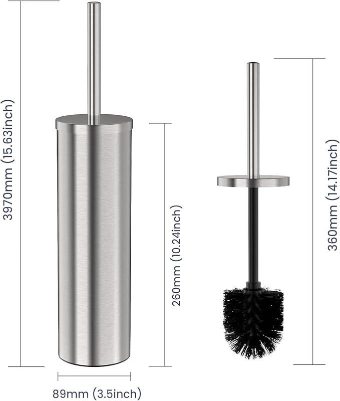 DOWRY Stainless Steel Freestanding Toilet Bowl Brush and Holder with Long Handle for Bathroom Storage Organization,Sturdy Deep Cleaning Toilet Bowl Cleaner,Nickel Round