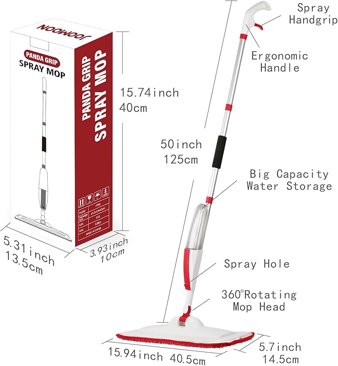 Spray Mops for Floor Cleaning Floor Mop with a Refillable Spray Bottle and 2 Washable Microfiber Pads Home or Commercial Use Dry Wet Flat Mop for Hardwood Laminate Wood (Red)