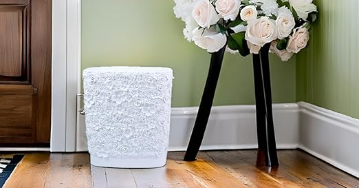 Hymmah Bathroom Trash Can 1.8 Gallon(7 Liter) Small Kitchen Garbage Can,Decor Wastebasket for Bedroom Office,Resin Hand-Carved Rose Flower White