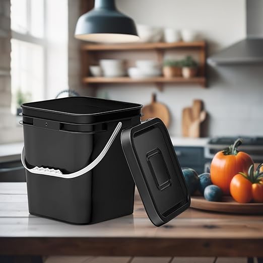 Mumufy 10 Pcs 3.5 Gallon Square Food Grade Bucket with Lid Plastic Pail with Handle and Lid Square Buckets for Storing Dry Food Charcoal Camping Fishing(Black)