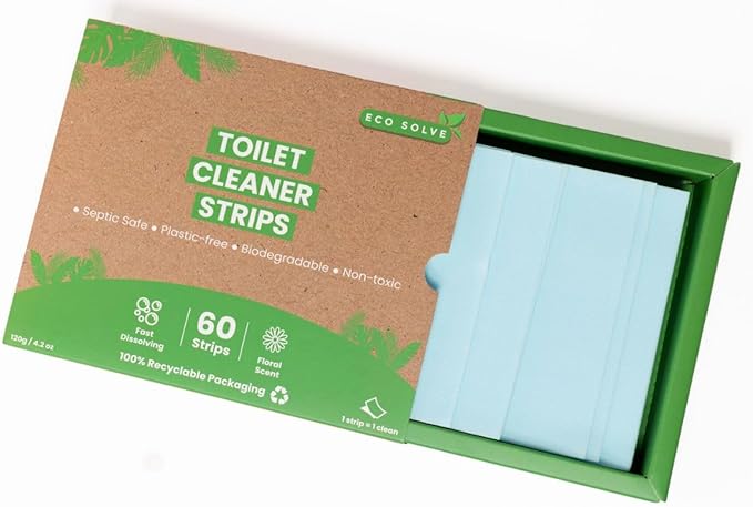 Natural Toilet Bowl Cleaner Strips, Eco-friendly, Non-toxic, Septic Safe, Removes Odors & Stains, Plastic-free, Natural Toilet Bowl Cleaner for Quick and Easy Cleaning, Toilet Fresheners (60 count)