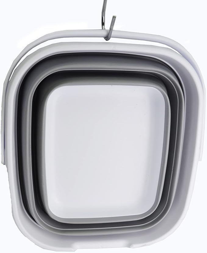 SAMMART 10L (2.6 Gallon) Collapsible Rectangular Handy Bucket (White/Grey, 1)