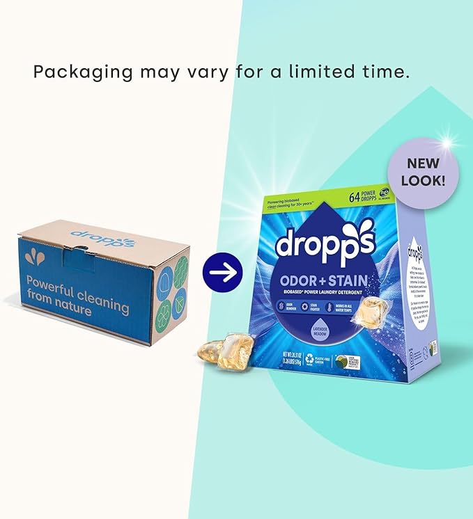 Dropps Odor & Stain Biobased Power Laundry Detergent Pods, Lavender Meadow(140 Count) - HE Compatible Laundry Pods for Fresh Clothes - Washing Detergent Soap Supplies & Recyclable Packaging