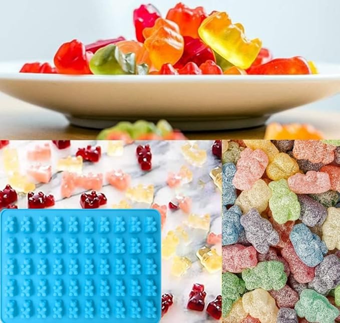 2 Piece Gummy Bear Silicone Molds, Non-Stick Chocolate Candy Mold with 2 Droppers Food Grade (Blue)