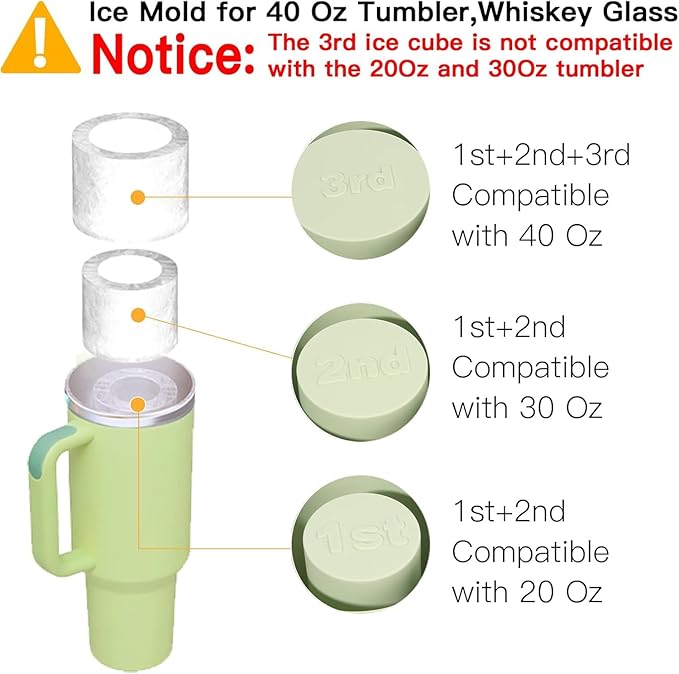 Ice Cube Tray for Tumbler Cup 30Oz-40Oz, 3 Pcs Silicone Cylinder Ice Mold with Lid and Bin for Freezer, Easy Fill and Release Ice Maker for Whiskey, Cocktail BPA-Free