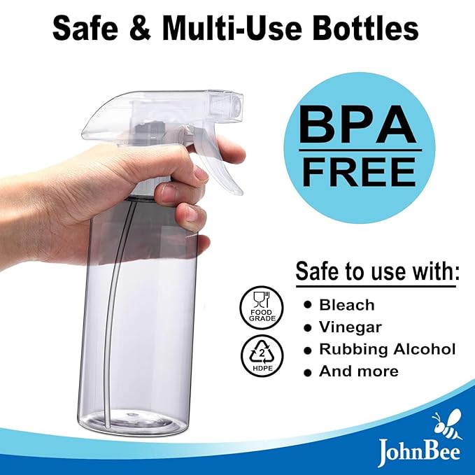 JohnBee Spray Bottles - 16.9oz/2Pack - Premium Adjustable Spray Bottles for Cleaning - No Leak And Clog Mister Spray Bottle - Spray Bottle For Hair, Plants, Pet, Vinegar, And Rubbing Alcohol Reagent
