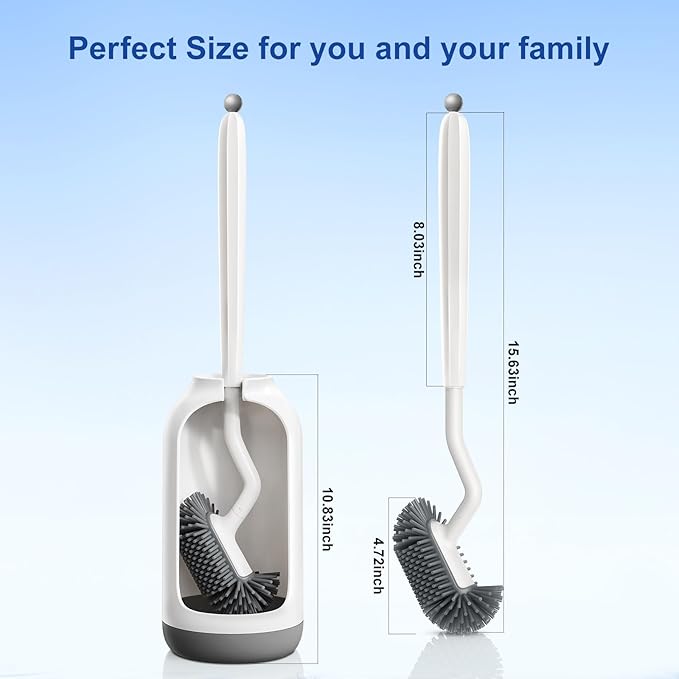 HAMITOR Toilet Bowl Brush Holder Set: Deep Cleaning Silicone Toilet Cleaner Scrubber Under Rim with Curved Bristle for Bathroom Dead Corner Clean - Modern Rv Toilet Decorative Accessories - White