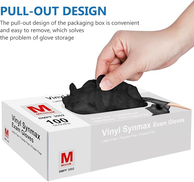 squish Disposable Gloves Black, 100 Count 4 mil Vinyl Gloves Exam Glove Latex Free Powder-Free Cleaning Rubber Glove for Kitchen Cooking Cleaning Food Handling(Medium)