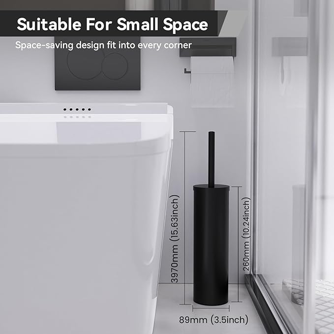 DOWRY Toilet Brush and Holder for Bathroom Storage Organization Deep Cleaning Covered Brush Cleaner Black Toilet Brush with 2 Brush Holders,Black Round