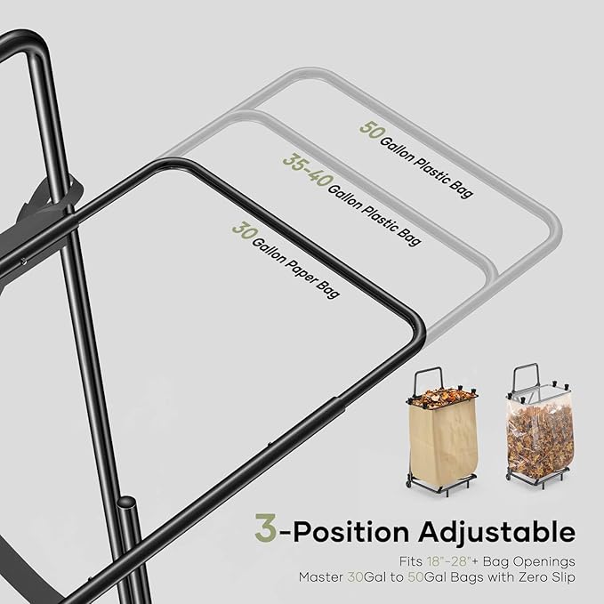 Wheeled Trash Bag Holder - Adjustable Frame for 33-50 Gallon Plastic & 30 Gallon Paper Bags - Durable Metal Outdoor Leaf & Garbage Bag Stand - Yard, Lawn Cleanup, Gardening, Camping & Parties