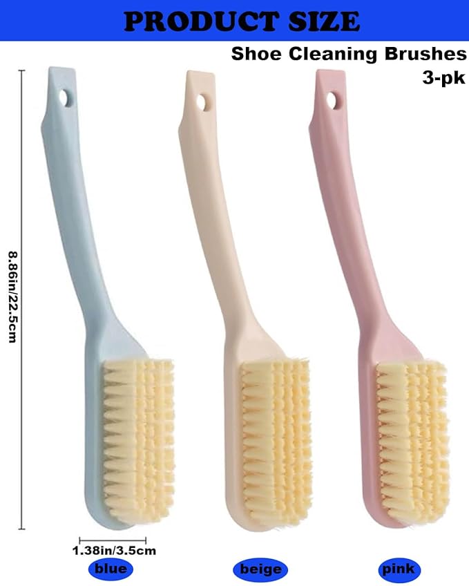 Shoe Cleaning Brush-3 Pack Shoe Brushes with Long Handled Soft Bristle Cleaning Brush Shoe Cleaner Brush Scrub Brush for Sneakers,Tennis,Canvas,White Shoes & More