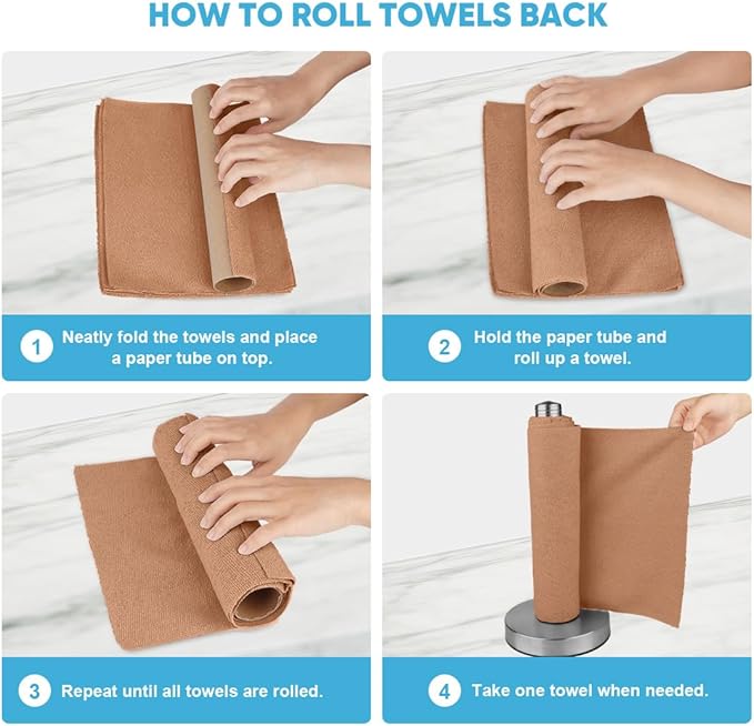 AIDEA Microfiber Cleaning Cloth Roll, 50PK, Reusable Paper Towels Tear Away Cloth, Microfiber Towels Washable Shop Rags, Lint Free Cleaning Rags for House, Kitchen, Window, 11.5"×11.5", Coffee