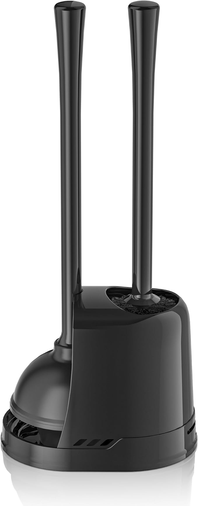 Toilet Plunger and Brush, Bowl Brush and Heavy Duty Toilet Plunger Set with Ventilated Holder, 2-in-1 Toilet Brush and Plunger Combo for 5.3-inch Toilet Drain Bathroom Cleaning (Black)