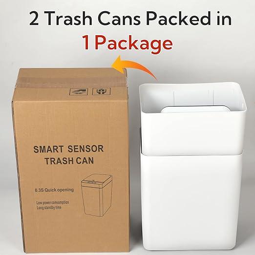 2 Pack Automatic Trash Can Touchless with Lid – 2.5Gallon Slim Bathroom Trash can,Ideal for Kitchen, Bedroom, Living Room & Office (White)