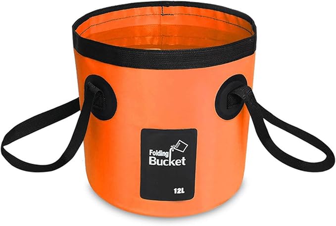 BANCHELLE Collapsible Bucket Water Container Portable Folding Camp Wash Basin for Outdoor Traveling Hiking Fishing Car Washing Gardening Camping (Orange, 12L)