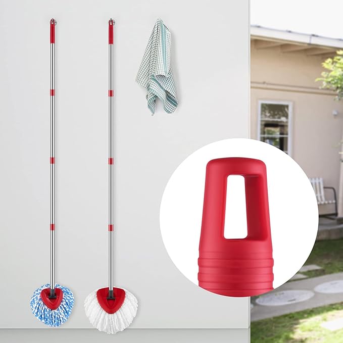 Spin Mop Head Replacement, Base, Mop Handle Compatible for O-Cedar EasyWring - Include 2 Microfiber Refills, 4-Section 30-59in Handle, 1 Cover and 1 Scrubber (1-Tank System)