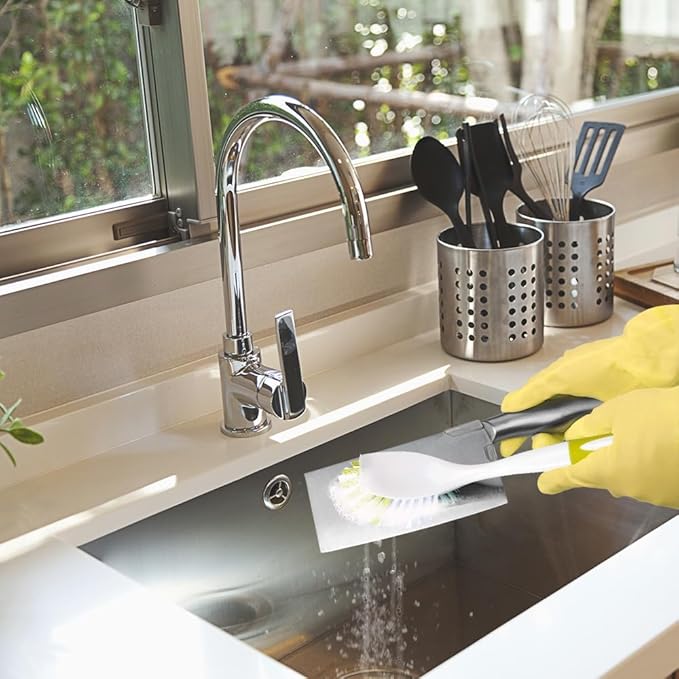 Dish Brush, Dish Scrubber & Kitchen Scrub Brush for Dishes, Pots, Pans, Sink, Cast Iron, Yellow-green 2 Pack