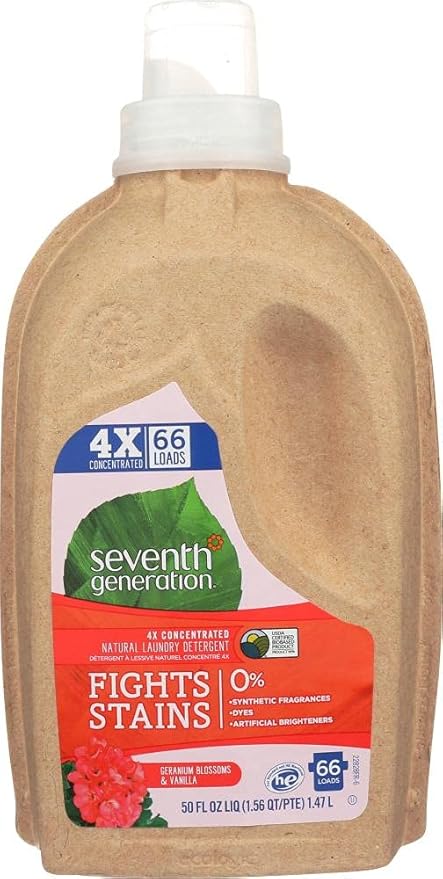Seventh Generation Concentrated Liquid Laundry Detergent, Geranium Blossoms and Vanilla, 66 loads, 50 oz (Packaging May Vary)