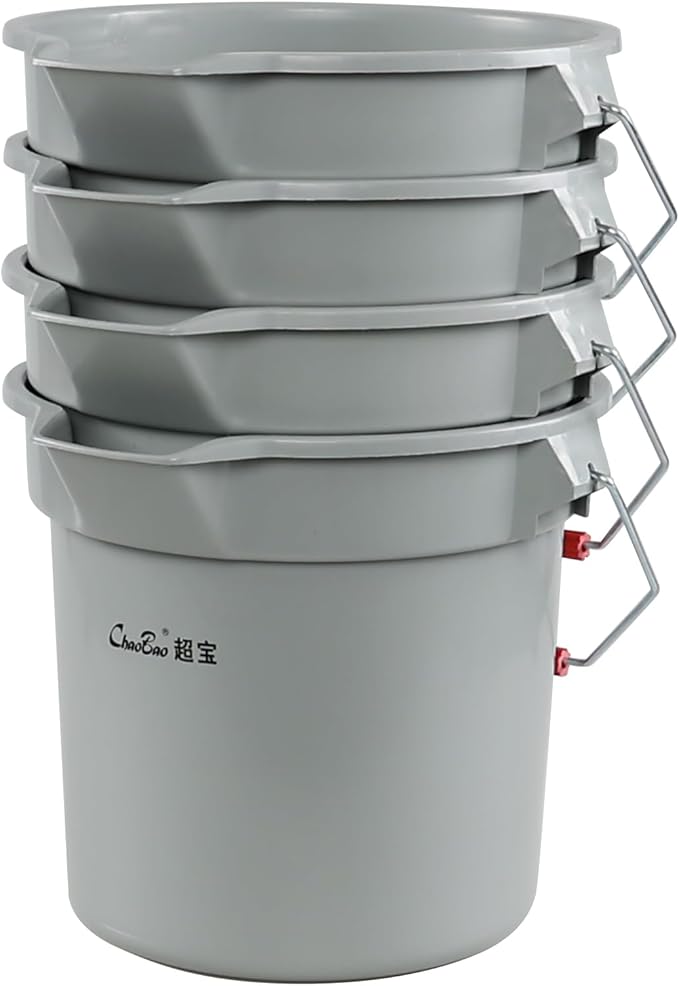 Begale 3.5 Gallon Commercial Cleaning Pail, Plastic Round Car Wash Bucket with Handle, Gray, Pack of 4