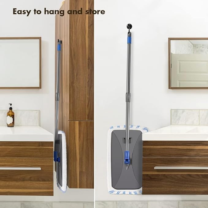 Masthome Extra Large Microfiber Mop for Floor Cleaning, 16“ Flat Mop with 5 Pad for Wet & Dry Use, Dust Mop for Hardwood Laminate Tile Ceramic, 1 Cleaning Scraper Included-Blue