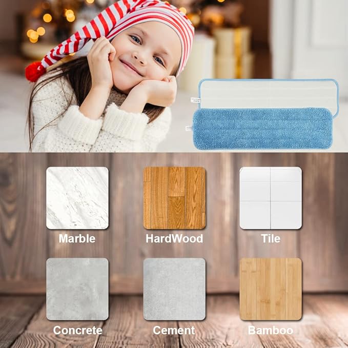 windson 6 Pack 18" Microfiber Mop Pads Washable, Reusable Mop Replacement Heads for 16-18inch Spray Velcro Mop Hardwood Floor Cleaning(6Pack)