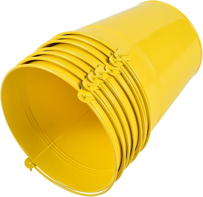 OBTANIM 7 Pack Yellow Metal Buckets with Handle Galvanized Ice Pails for Plants, Succulents, Party Favors Organizing, Rustic Home Decor or Classrooms Pencil Storage (7.1 x 5.2 inch)