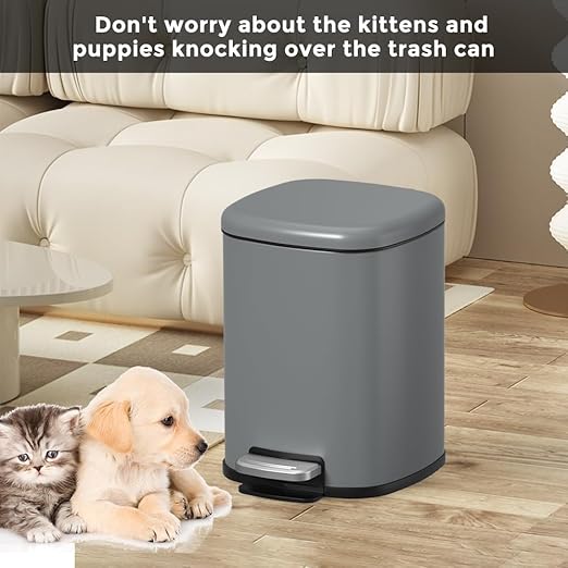 2.6gal Step-Open Trash Can,Small Bathroom Garbage Can with Soft-Close Lid,Fingerprint Resistant Trash Bin for Bathroom,Bedroom,Living Room,Office,Hotel (2.6gal-Gery)
