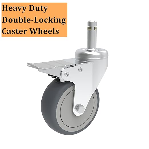5-Inch Swivel Stem Caster, 7/16-Inch Stem Diameter Rubber Wheel, Heavy Duty TPR Thermoplastic Rubber Replacement Wheels, 225-lb per Wheel- 4 Pack(2 Brakes 2 Swivel)