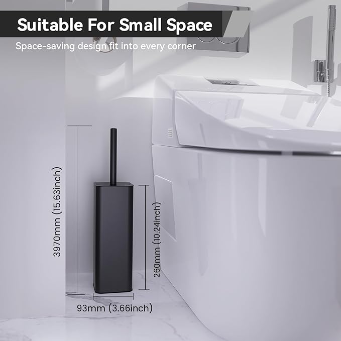 DOWRY Toilet Bowl Brush and Holder for Bathroom Storage Organization Deep Cleaning Covered Brush Cleaner Black Toilet Brush with 2 Brush Holders,Black Square