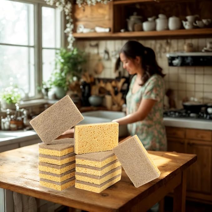 bioGo 12 Pack Biodegradable Kitchen Sponges - Eco-Friendly, Compostable, Natural Cellulose Dish - Compostable - Biodegradable - Cellulose Sponge