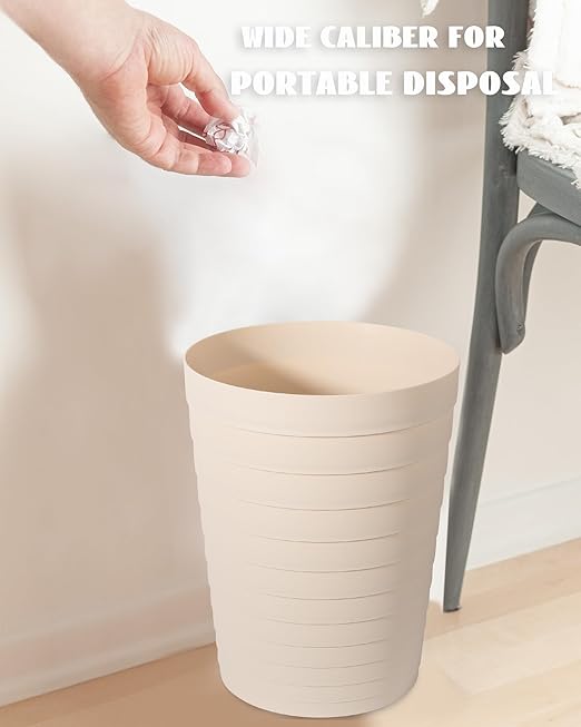 UUJOLY Small Bathroom Trash Can Wastebasket, Plastic Garbage Bin Container Basket for Bathrooms, Laundry Room, Kitchens, Offices, Kids Rooms, Dorms, Beige, 1.8 Gallon