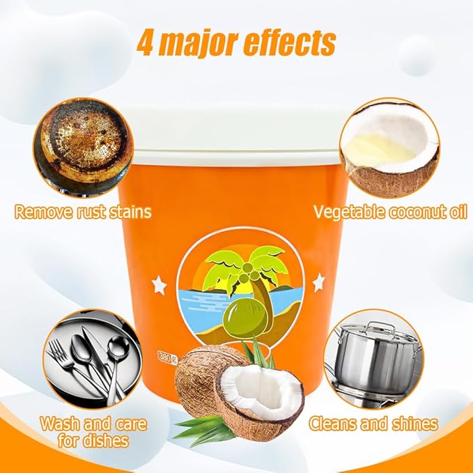 13.4oz Multi-Purpose Coconut Oil Cleaning & Polishing Paste for Kitchen Oil Stains, All-Purpose Household Cleaners Set with Spone, Effective Stainless Steel Cookware Cooktop Cleaner Removes Stains