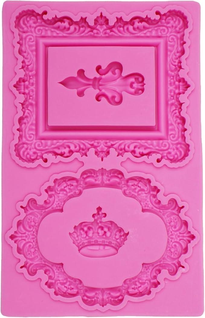 Baroque Mirror Frame Silicone Fondant Molds European Vintage Crown Cake Decoration Molds for Anniversary Weddings Bridal Shower Chocolate Candy Sugar Gum Paste Butter Resin Cookies Polymer Clay