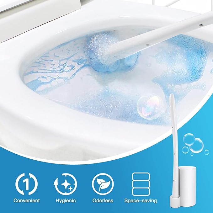 Disposable Toilet Brush Holder Set Toilet Wand (Pack of 2) Toilet Cleaner Scrubber with 24 Refills