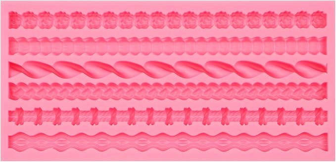 Hemp Rope Knot Silicone Molds, Knitting Bead Pearl Cake Border Chocolate Molds, Spiral Wave Pattern Shaped Fondant Molds for Cake Decoration Cupcake Topper Gum Paste Clay Resin(6 Cavity)