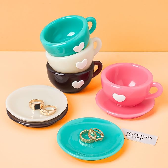 Resin Molds Coffee Cup with Saucer Silicone Mold for Resin Epoxy Casting Candle Vessel Craft Mould Jewelry Container Coaster Tray Candlestick Concrete Plaster Art Teacup Molds DIY Valentine's Day Gift