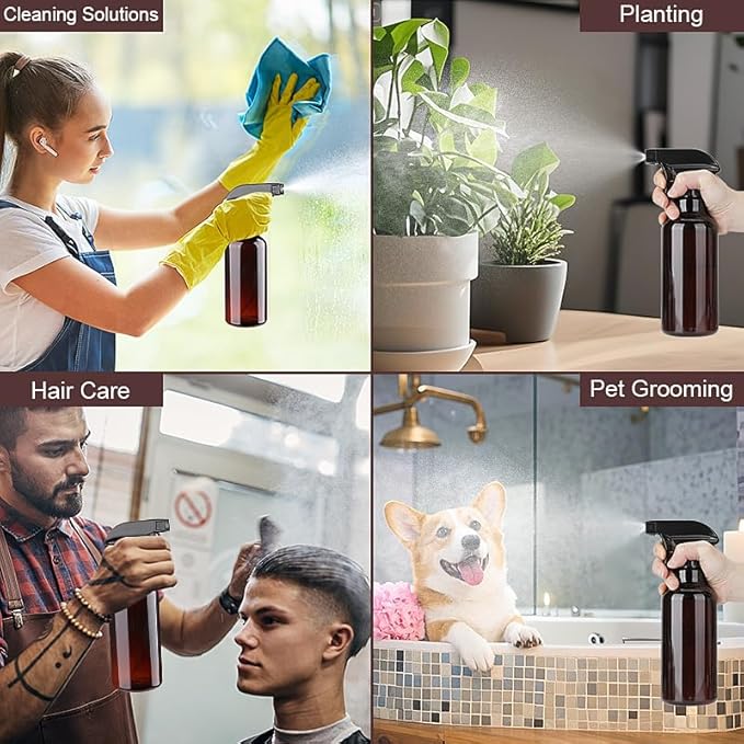 Spray Bottles Plastic Spray Bottle for Hair Mist/Stream Heavy Duty Empty Spray Bottles for Cleaning Solutions, Plants, Cooking (16.9oz-Brown+nozzle)