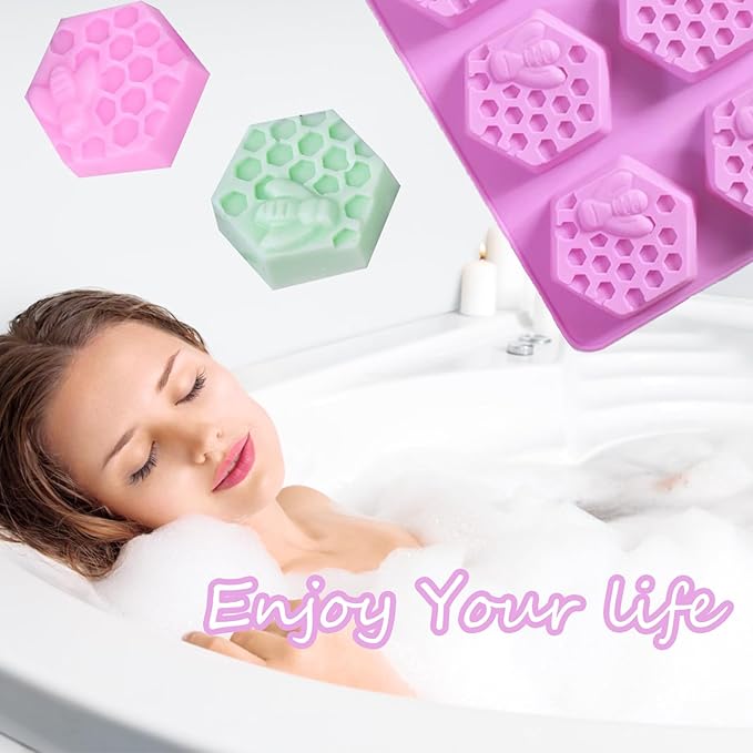 Bee Silicone Molds 2Pcs Honeycomb Silicone Mold Beehive Shape 6 Cavities Molds Set for Homemade Soap Making, DIY Jello, Bath Bomb, Beeswax Candle, Resin