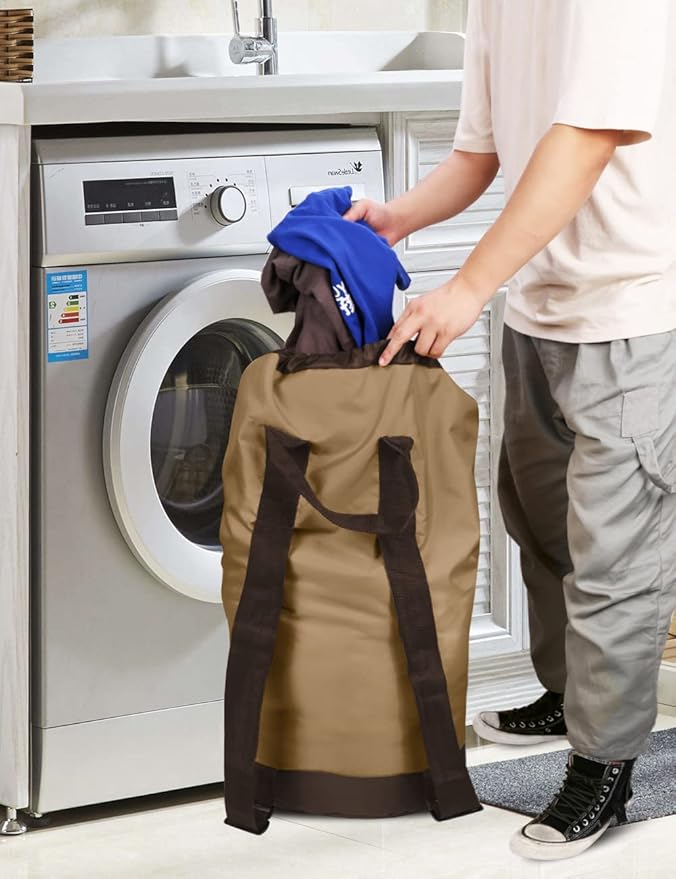 Dalykate Backpack Laundry Bag, Laundry Backpack with Shoulder Straps and Mesh Pocket Durable Nylon Clothes Hamper Bag with Drawstring Closure for College, Travel, Laundromat, Apartment