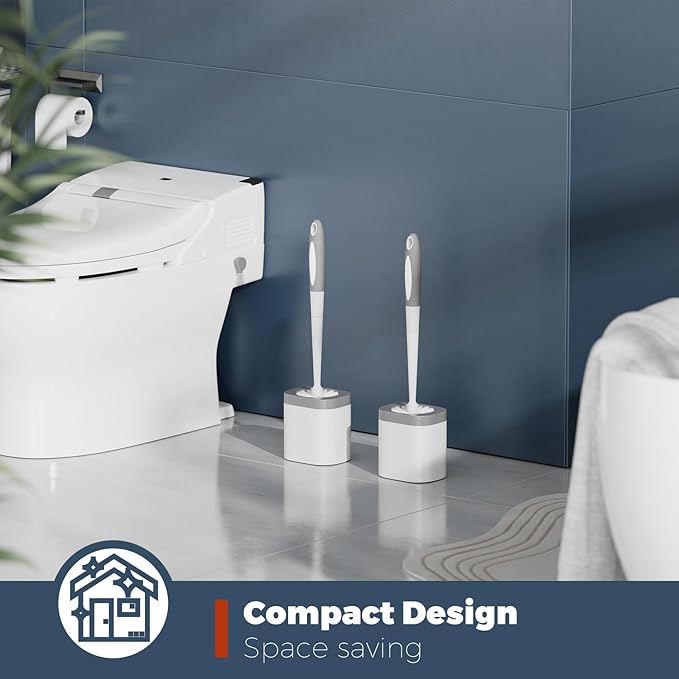 Toilet Brush, 2 Pack Toilet Brush and Holder Set Bathroom Accessories, Toilet Bowl Brush and Holder for Bathroom, White