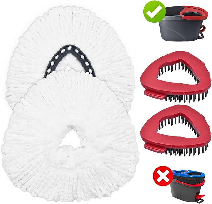 Mop Heads Replacements for Ocedar, Mop Replace Head for O Cedar, Spin Mop Replacement Head for Ocedar Easy Wring 1 Tank System, Mop Heads Include 2 Pack Spin Mop Refills and 2 Pack Scrubber Mop Head