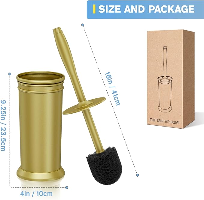UPTRONIC Toilet Brush, Aluminum Alloy Toilet Brush and Holder Set with Extra Long Handle Durable Bristles Toilet Bowl Brush and Covered Holder for Toilet Scrubber for Bathroom Cleaning